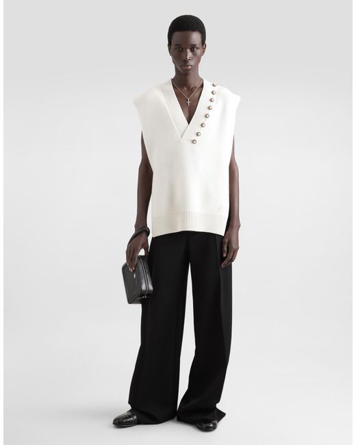 Dolce & Gabbana White Wool V-Neck Vest With Bejeweled Buttons And Dg Embroidery for men