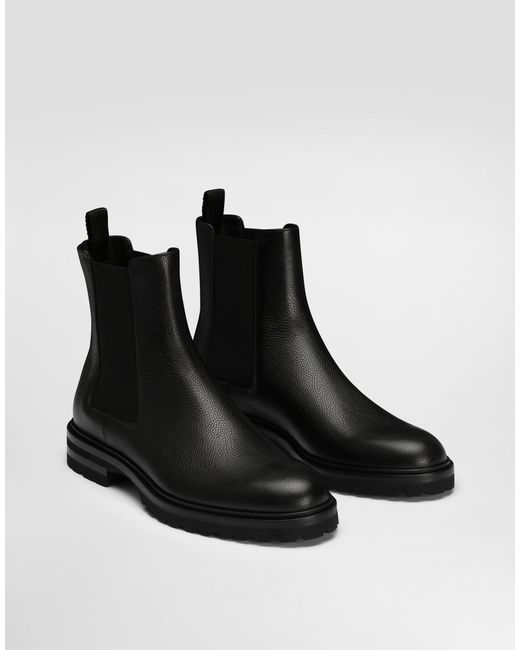 Botín En Piel De Becerro Granulada Dolce & Gabbana de hombre de color Black