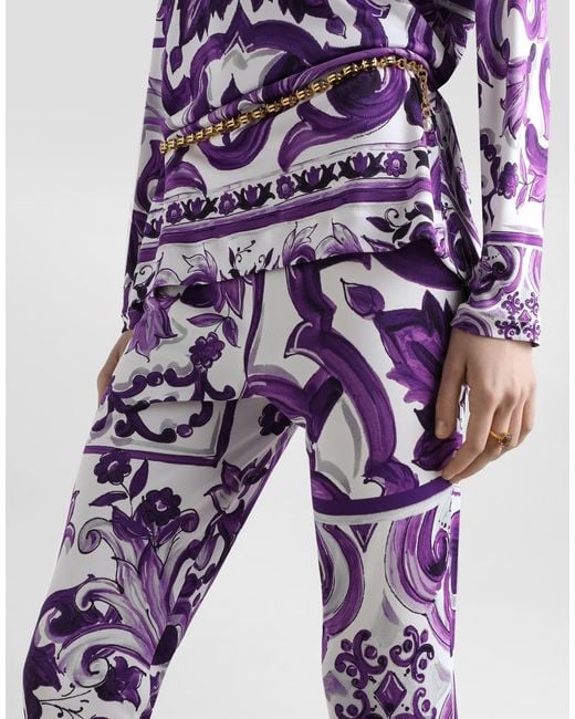 Dolce & Gabbana Majolica-Print Flared Trousers White