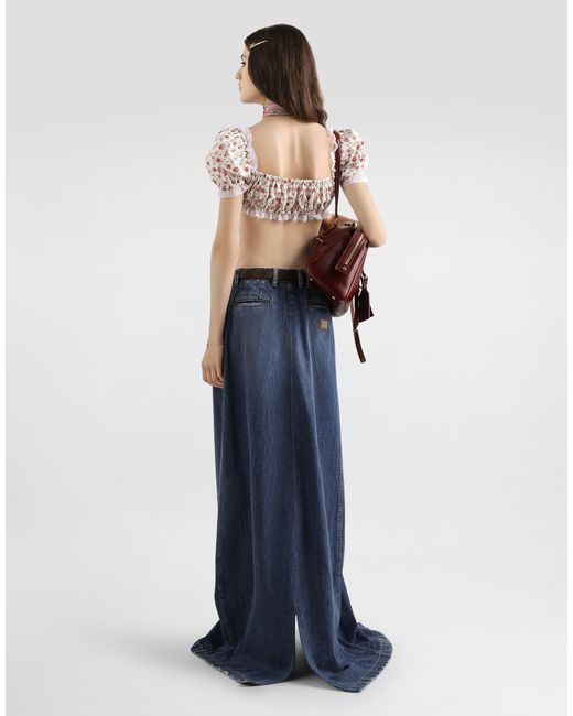 Dolce & Gabbana White Small Rose-Print Poplin Top