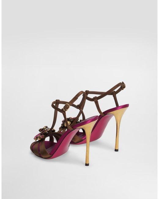 Dolce & Gabbana Pink Keira 2.0 Satin Sandals With Embellishments