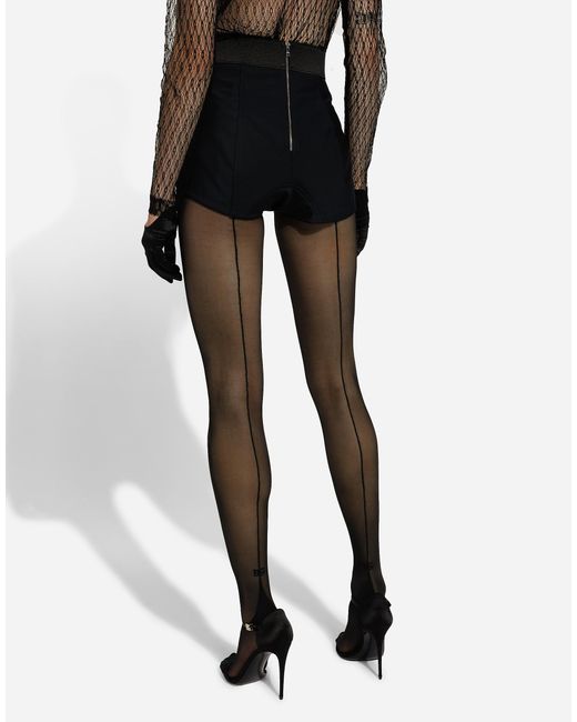 Dolce & Gabbana Black Silk Satin And Stretch Marquisette High-Waisted Panties