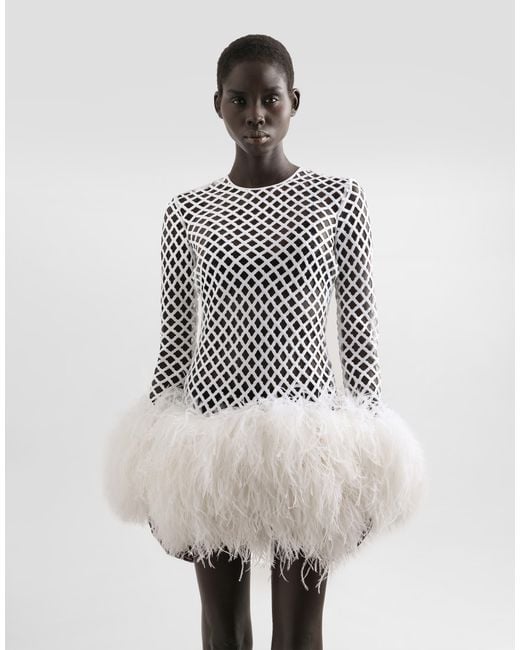 Dolce & Gabbana Short Mesh Dress With Sequins White