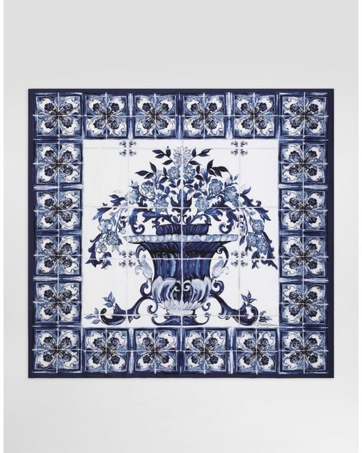 Dolce & Gabbana Blue Dg Exclusive Majolica- 90X90 Silk Twill Foulard