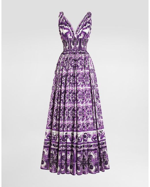 Dolce & Gabbana Purple Majolica-Print Poplin Dress