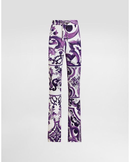 Dolce & Gabbana Majolica-Print Flared Trousers White