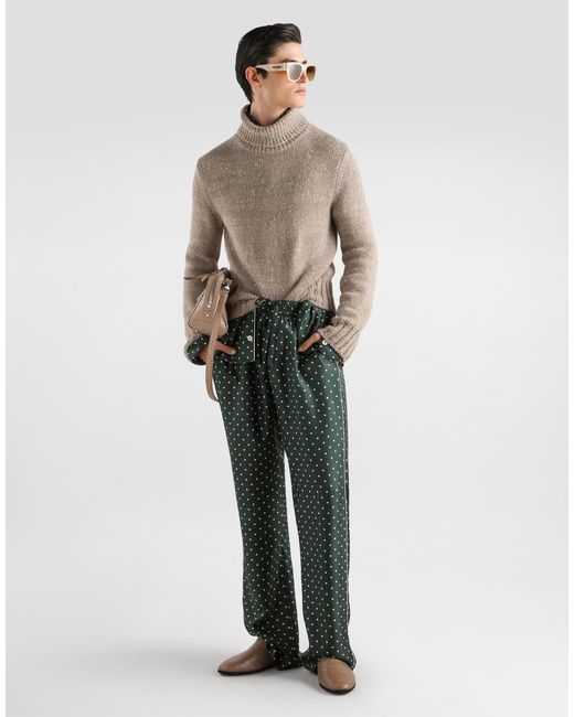 Dolce & Gabbana Natural Knit Turtleneck With Sequins for men
