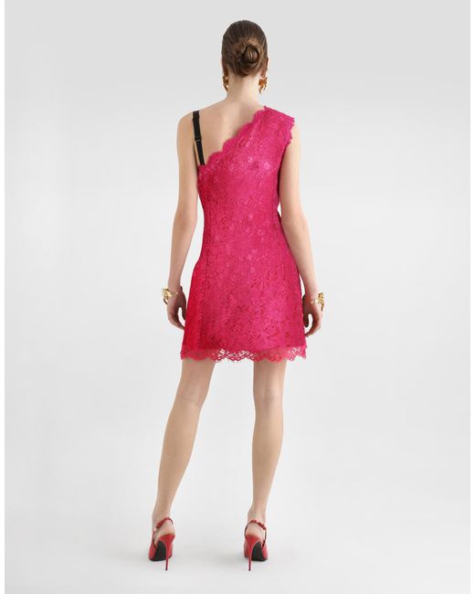 Dolce & Gabbana Pink Floral Cordonetto Lace Minidress With Slit