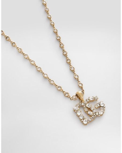 Dolce & Gabbana White Necklace With Rhinestone-Detailed Dg Logo