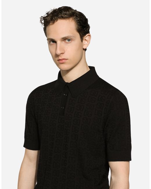 Polo En Jacquard De Seda Con Logotipo Dg Dolce & Gabbana de hombre de color Black