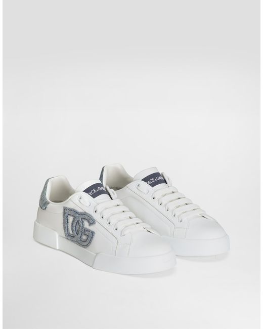 Dolce & Gabbana White Calfskin Portofino Light Sneakers