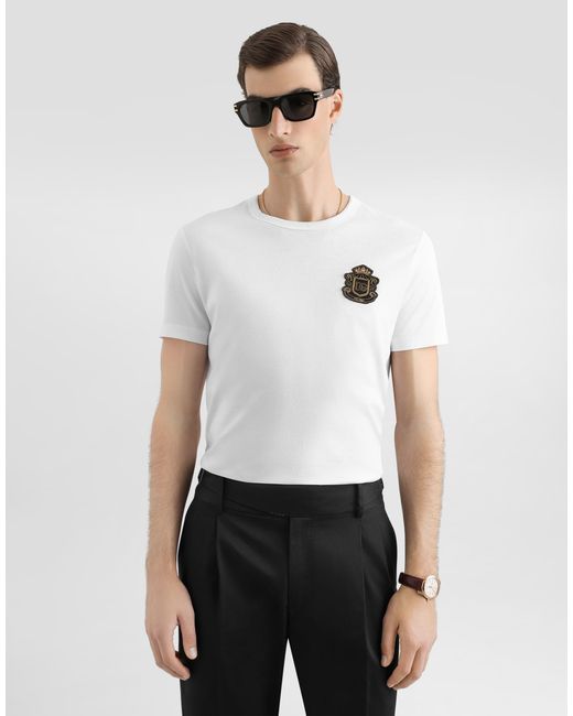 Dolce & Gabbana White T-Shirt With Heraldic Patch for men