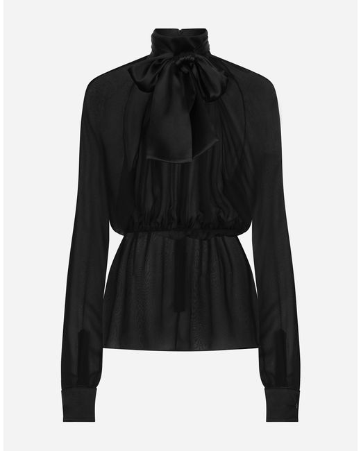 Dolce & Gabbana シフォン プッシーボウ ブラウス Black