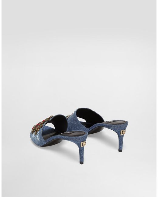 Dolce & Gabbana Denim Sandals With Patches And Embroidery Blue