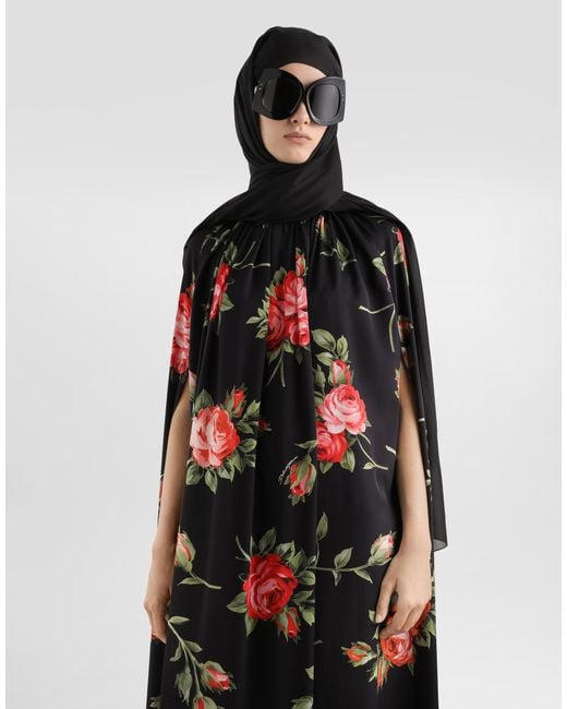 Dolce & Gabbana Black Rose Bouquet-Print Tunic Dress