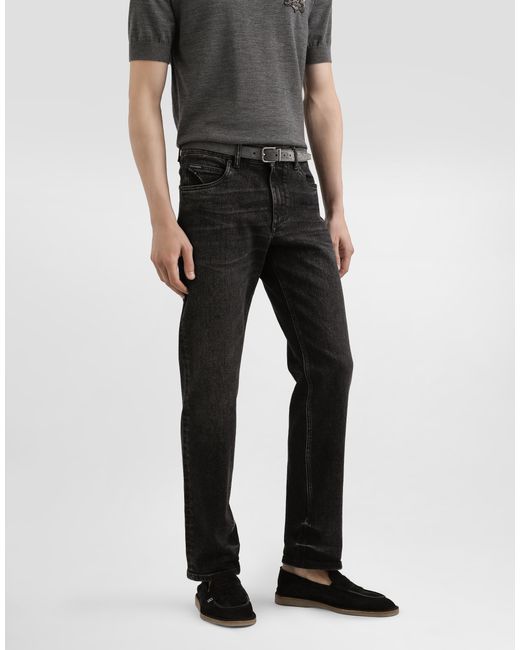 Dolce & Gabbana Black Denim Trousers With Dg Patch for men