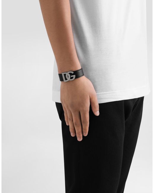 Dolce & Gabbana Armband Aus Kalbsleder Mit Dg-Logo in Black für Herren