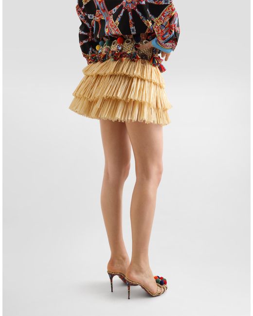 Dolce & Gabbana Metallic Raffia Miniskirt With Applications