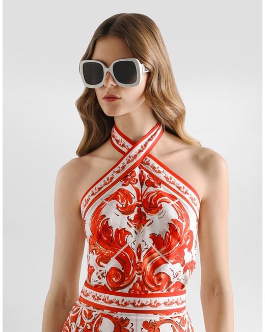 Dolce & Gabbana Red Majolica-Print Poplin Dress