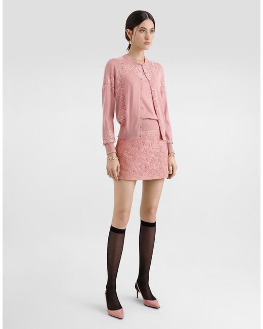 Dolce & Gabbana Pink Wool Tank Top With Lace Inlay