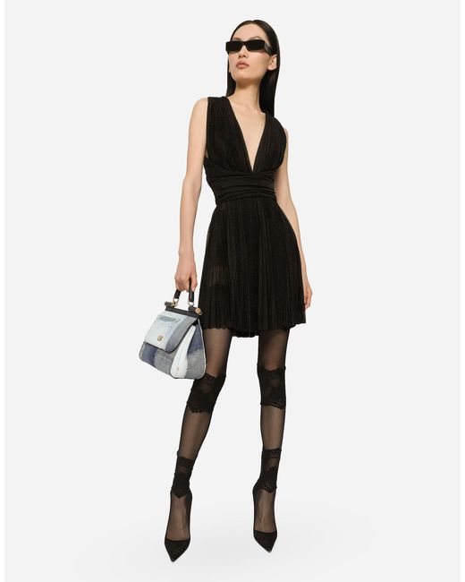 Dolce & Gabbana ショートプリーツドレス ルレックスメッシュ Black