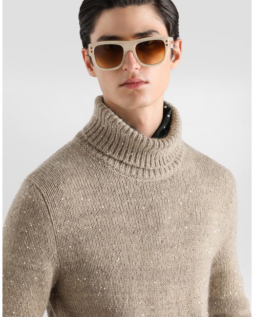 Dolce & Gabbana Natural Knit Turtleneck With Sequins for men