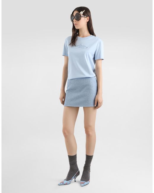 Dolce & Gabbana Blue Jersey T-Shirt With Embroidery