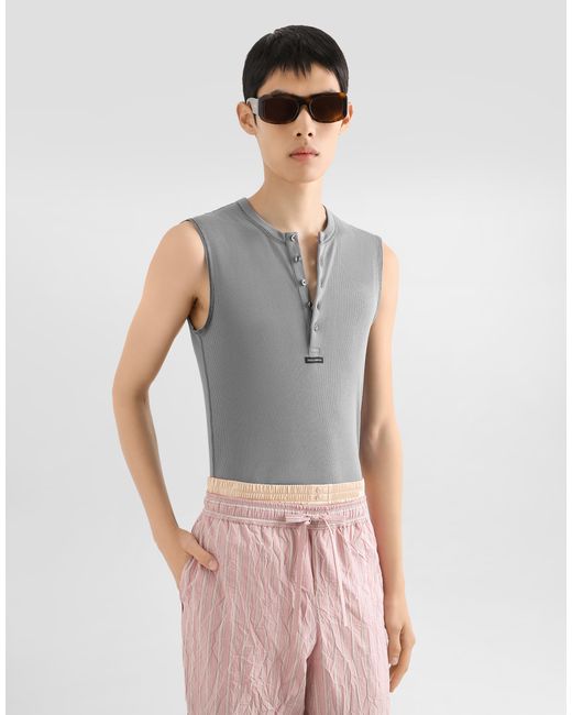 Dolce & Gabbana Gray Cotton Serafino T-Shirt for men