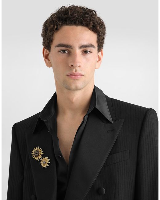 Dolce & Gabbana Metallic Sartoria Floral Brooch With Rhinestones for men