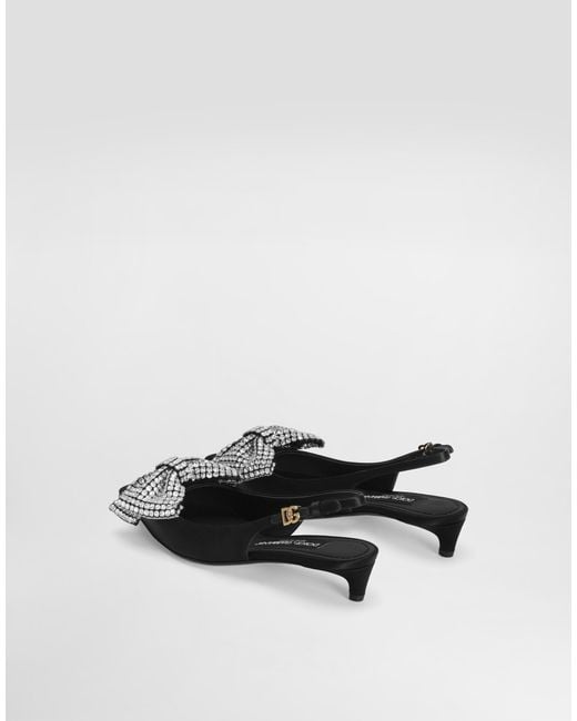 Dolce & Gabbana White Satin Slingbacks With Rhinestone Embellishment