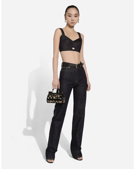 Dolce & Gabbana Black Cotton Denim Corset Bralette Top