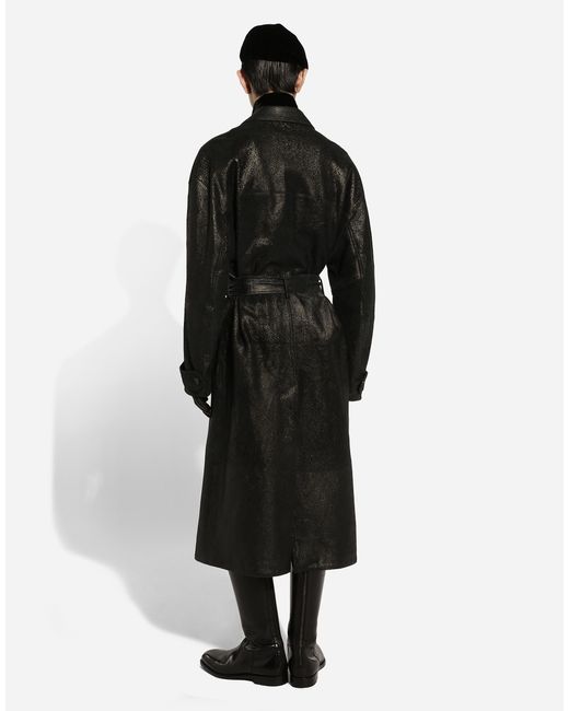 Dolce & Gabbana Black Leather Belted Trench Coat for men