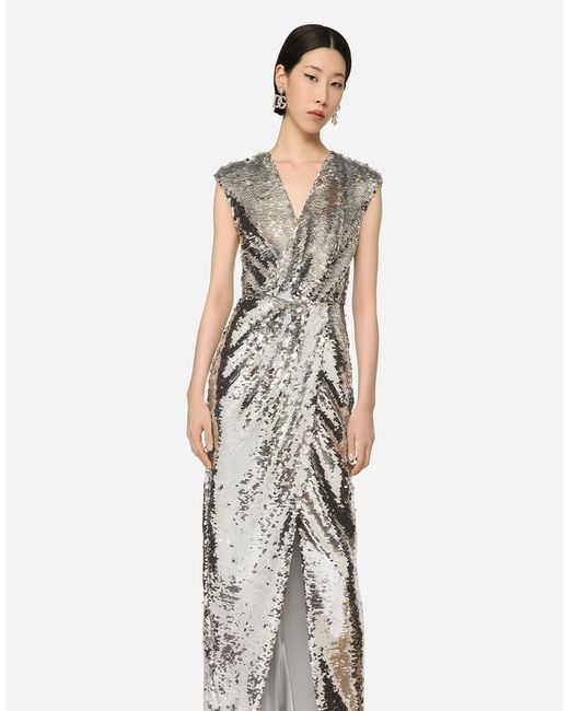 Dolce & Gabbana White Sequin-embellished Maxi Dress