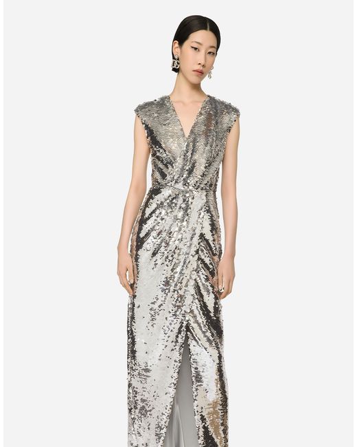 Dolce & Gabbana White Sequin-embellished Maxi Dress
