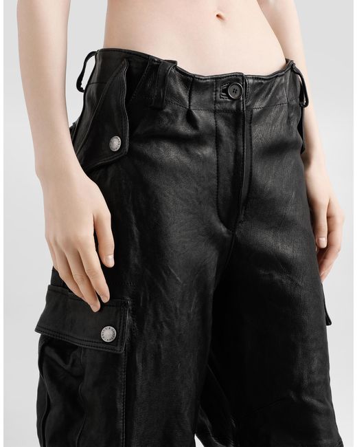 Dolce & Gabbana Black Cargo-Pocket Leather Trousers