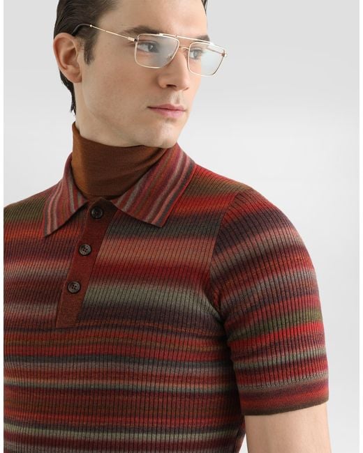 Dolce & Gabbana Red Striped Wool Polo Shirt for men