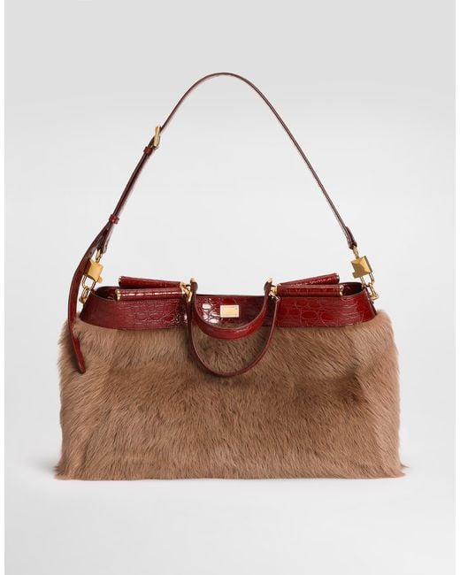 Dolce & Gabbana Brown My Sicily Shearling And Alligator Handbag