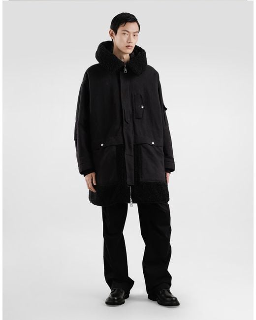 Dolce & Gabbana Black Waxed Long Down Jacket for men