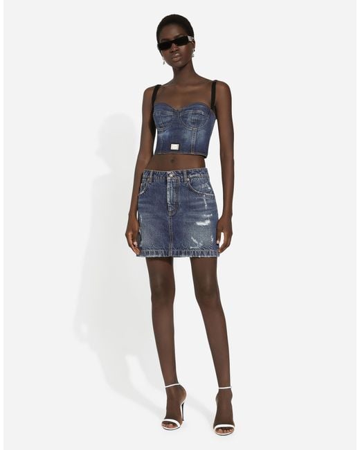 Dolce & Gabbana Blue Distressed Denim Miniskirt