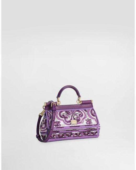Dolce & Gabbana Purple Small Sicily Handbag With Majolica Embroidery