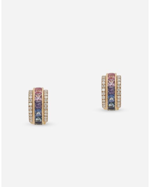 Boucles D'Oreilles En Or Jaune 18 Ct Avec Saphirs Multicolores Et Diamants Dolce & Gabbana pour homme en coloris White
