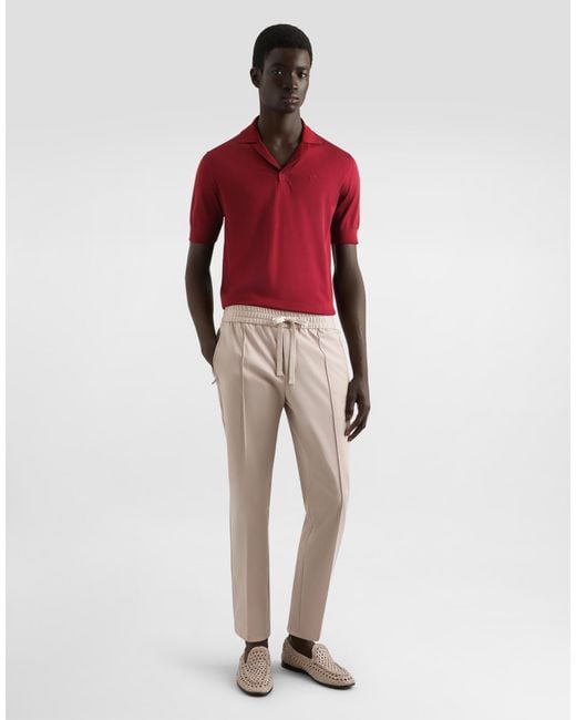 Dolce & Gabbana Red Silk Polo-Shirt With Logo Embroidery for men