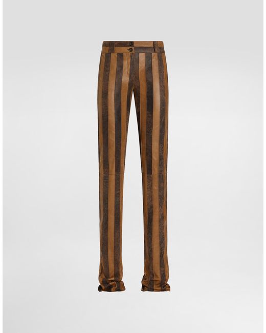 Dolce & Gabbana Natural Nappa Leather Trousers With Striped Print