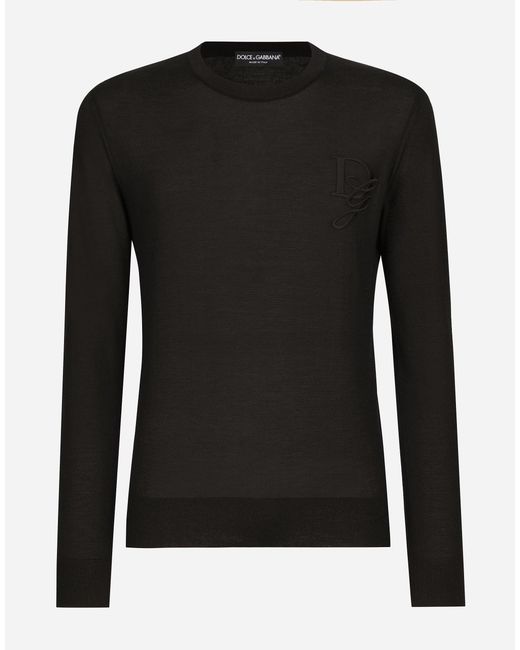 Dolce & Gabbana Black Cashmere Round-Neck Sweater With Dg Embroidery for men