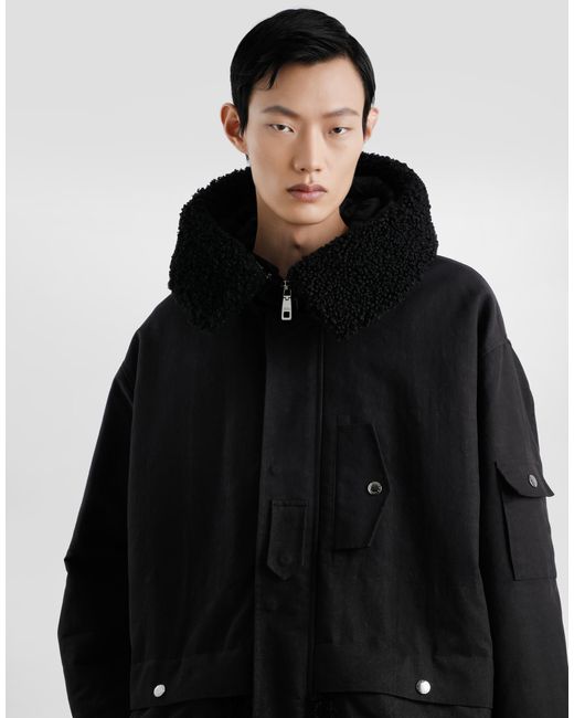 Dolce & Gabbana Black Waxed Long Down Jacket for men