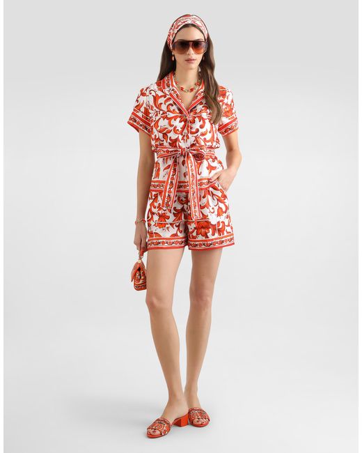 Chemise Vanity En Soie À Imprimé Majolique Dolce & Gabbana en coloris Red