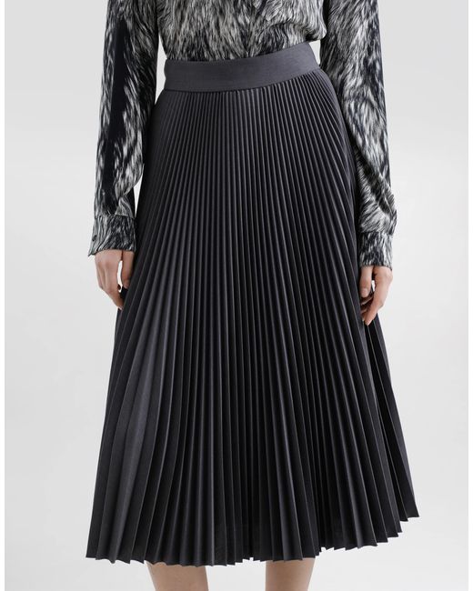 Dolce & Gabbana Blue Pleated Woolen Calf-Length Circle Skirt