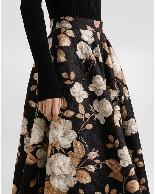 Dolce & Gabbana Vintage Rose- Brocade Midi Skirt White
