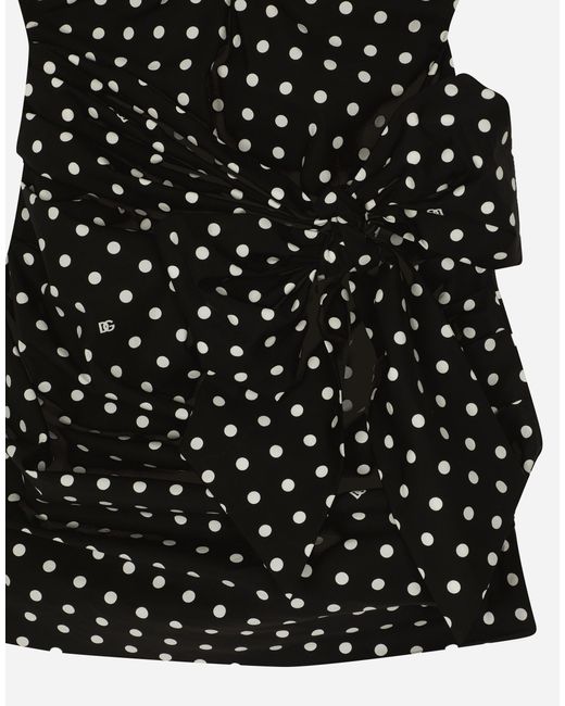 Dolce & Gabbana Black Minikleid Mit Schleife Aus Baumwolle Punkteprint