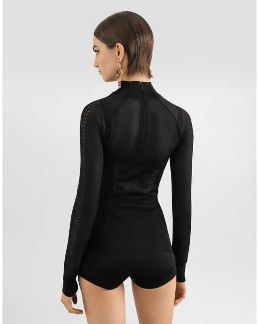 Dolce & Gabbana Black Silk Mock-Turtleneck Sweater